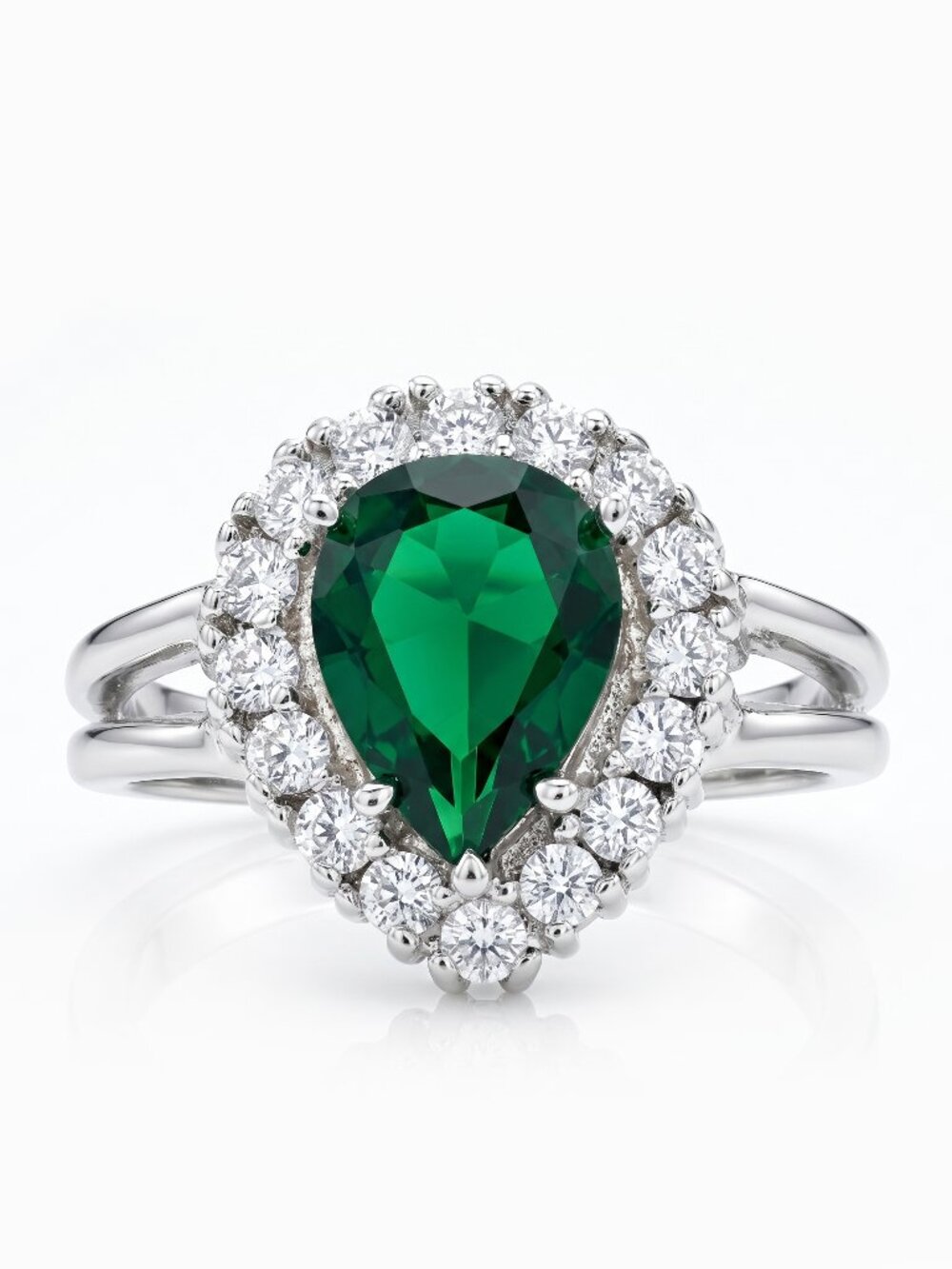 Charmed Aroma  Teardrop Emerald Ring, 925 Sterling Silver